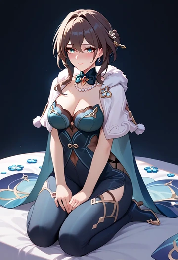 star rail,ruan mei,cape,hooded,leather pants  - AI generated anime art